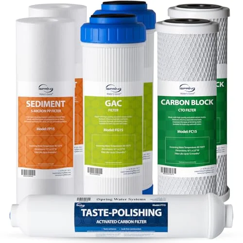 iSpring F7-GAC NSF certified replacement filter cartridge pack for standard 5-stage reverse osmosis systems