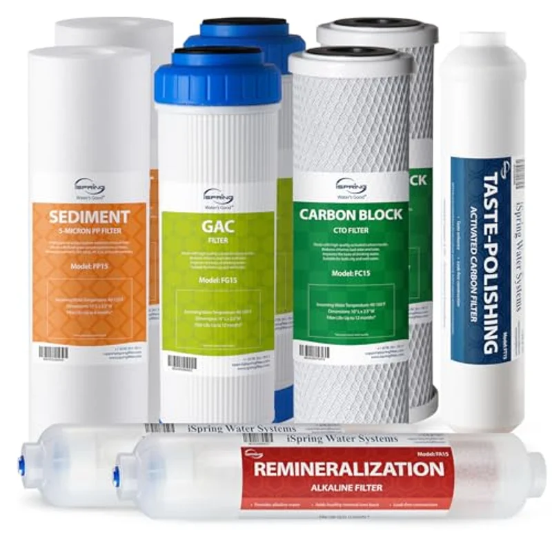 iSpring F9K one-year reverse osmosis replacement filter set with alkaline remineralization cartridges