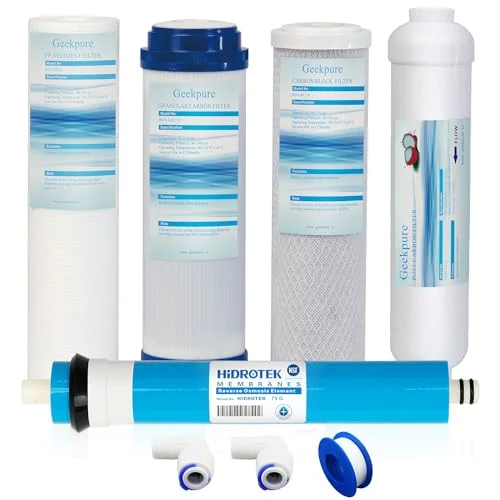 Geekpure 5-stage reverse osmosis filter set with 75 GPD NSF-certified membrane