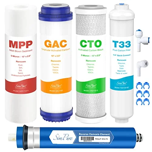 SimPure 5-stage reverse osmosis replacement filter set with 75 GPD membrane
